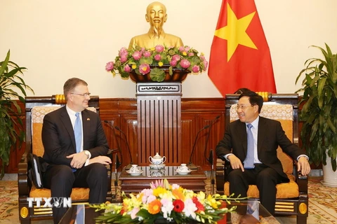 Phó Thủ tướng, Bộ trưởng Bộ Ngoại giao Phạm Bình Minh tiếp Đại sứ Hoa Kỳ tại Việt Nam. (Ảnh: Dương Giang/TTXVN)