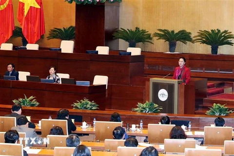 Chủ tịch Quốc hội Nguyễn Thị Kim Ngân phát biểu tại hội nghị. (Ảnh: Trọng Đức/TTXVN)
