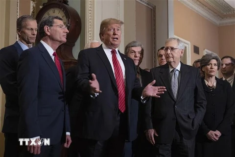 Tổng thống Mỹ Donald Trump (thứ 2, trái, phía trước) trong cuộc gặp các nghị sỹ Quốc hội ở Washington DC., ngày 9/1. (Nguồn: AFP/TTXVN)