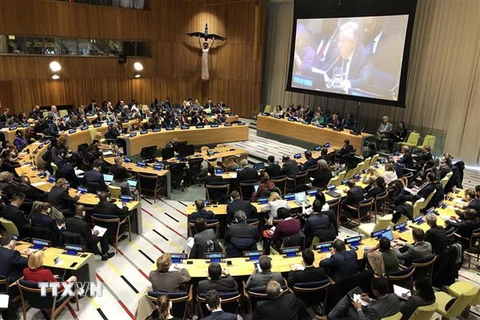 Tổng Thư ký Liên hợp quốc Antonio Guterres trong bài phát biểu chuyển tải thông điệp năm mới tại New York, Mỹ. (Nguồn: THX/TTXVN)