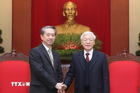 Tổng Bí thư, Chủ tịch nước Nguyễn Phú Trọng tiếp Đại sứ Trung Quốc tại Việt Nam Hùng Ba. (Ảnh: Lâm Khánh/TTXVN)
