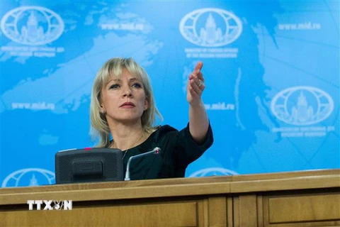 Người phát ngôn Bộ Ngoại giao Nga Maria Zakharova phát biểu trong cuộc họp báo tại Moskva. (Nguồn: THX/TTXVN)