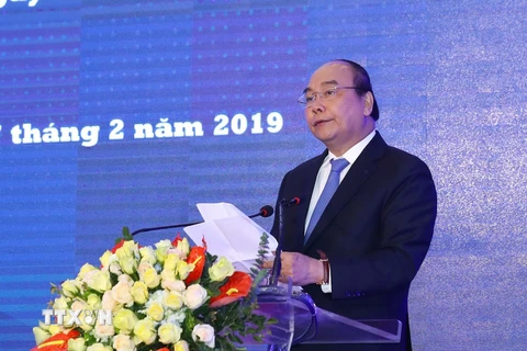 Thủ tướng Nguyễn Xuân Phúc phát biểu tại Lễ phát động chương trình Sức khoẻ Việt Nam. (Ảnh: Thống Nhất/TTXVN)