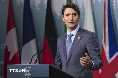 Thủ tướng Canada Justin Trudeau phát biểu tại một cuộc họp báo ở tỉnh Quebec. (Nguồn: AFP/TTXVN)