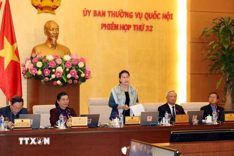 Chủ tịch Quốc hội Nguyễn Thị Kim Ngân chủ trì và phát biểu khai mạc Phiên họp thứ 32 của Ủy ban Thường vụ Quốc hội khóa XIV. (Ảnh: Trọng Đức/TTXVN)