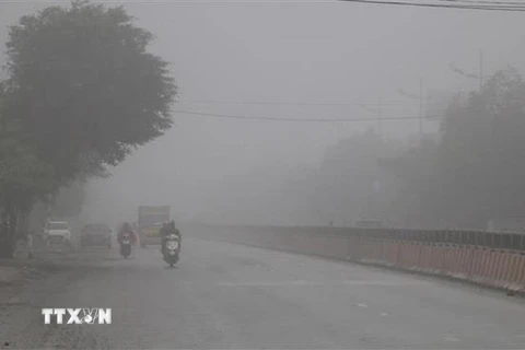Sương mù bao phủ Quốc lộ 1A qua địa phận thành phố Ninh Bình. (Ảnh: Ninh Đức Phương/TTXVN)
