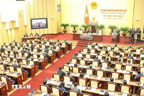Kỳ họp thứ 7 Hội đồng Nhân dân Thành phố Hà Nội khóa XV. (Ảnh: Nguyễn Thắng/TTXVN)