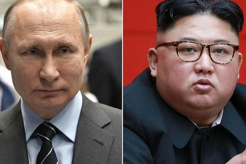 Tổng thống Nga Vladimir Putin và nhà lãnh đạo Triều Tiên Kim Jong-un. (Nguồn: AFP)