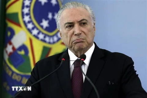 Ông Michel Temer, lúc còn là Tổng thống Brazil, phát biểu tại cuộc họp báo ở Brasilia. (Nguồn: AFP/TTXVN)