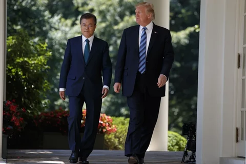 Tổng thống Hàn Quốc Moon Jae-in và Tổng thống Mỹ Donald Trump tại Nhà Trắng năm 2017. (Nguồn: AP)