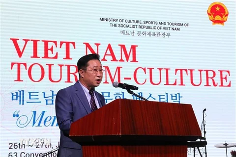 Đại sứ Du lịch Việt Nam tại Hàn Quốc Lý Xương Căn phát biểu. (Ảnh: Hữu Tuyên/TTXVN)