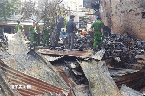 Hiện trường một vụ cháy tại Lâm Đồng. (Ảnh: Đặng Tuấn/TTXVN)