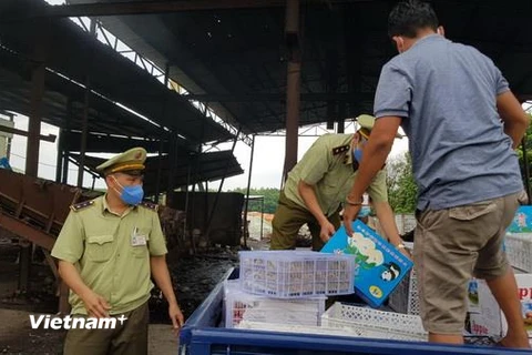 Số hàng lậu bị lực lượng chức năng thu giữ, tiêu hủy. (Ảnh: Đậu Tất Thành/TTXVN)