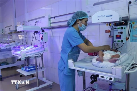 Các y, bác sỹ chăm sóc trẻ sơ sinh non yếu tại bệnh viện Sản nhi tỉnh Bắc Ninh. (Ảnh: Thanh Thương/TTXVN)