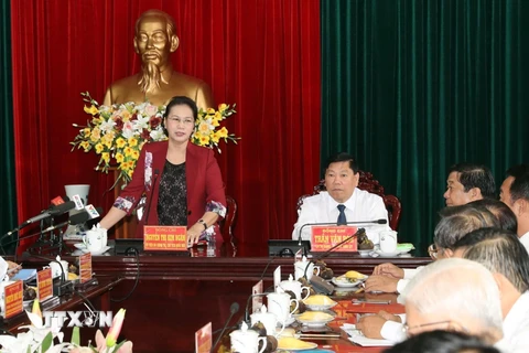 Chủ tịch Quốc hội Nguyễn Thị Kim Ngân phát biểu tại buổi làm việc. (Ảnh: Trọng Đức/TTXVN)