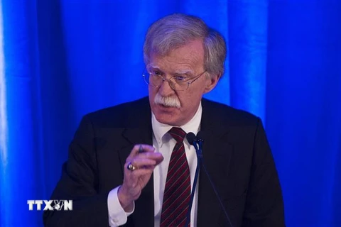 Cố vấn An ninh Quốc gia Mỹ John Bolton phát biểu tại Washington, DC. (Ảnh: AFP/TTXVN)