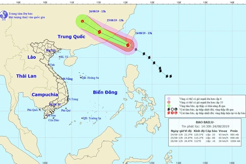 Vị trí và đường đi dự kiến của bão Baidu. (Nguồn: nchmf.gov.vn)