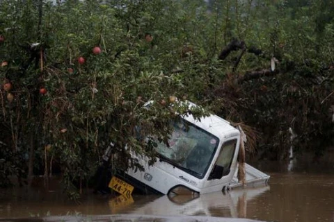 Hơn 23.000ha đất tại Honshu bị ngập lụt do ảnh hưởng của siêu bão Hagibis. (Nguồn: AP)