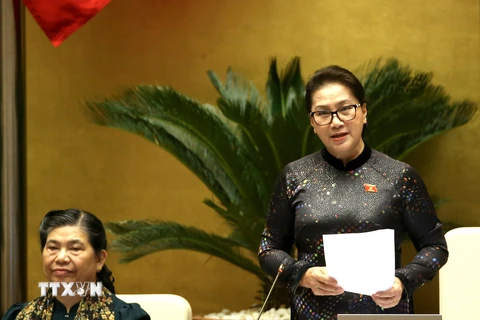 Chủ tịch Quốc hội Nguyễn Thị Kim Ngân phát biểu kết thúc Phiên chất vấn và trả lời chất vấn. (Ảnh: Dương Giang/TTXVN)