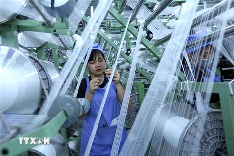 Dây chuyền sản xuất vải dệt kim tại Công ty TNHH Best Pacific Việt Nam, vốn đầu tư của Hồng Kong (Trung Quốc) tại khu công nghiệp VSIP (Hải Dương). (Ảnh: Danh Lam/TTXVN)