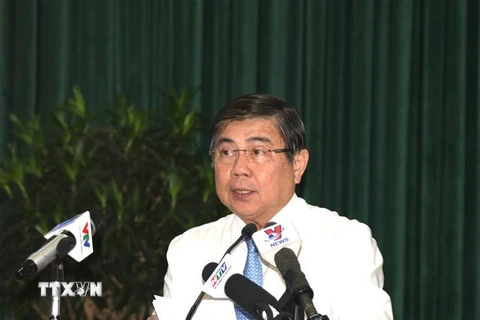 Chủ tịch UBND Thành phố Hồ Chí Minh Nguyễn Thành Phong phát biểu tại Hội nghị. (Ảnh: Trần Xuân Tình/TTXVN)