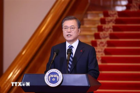Tổng thống Hàn Quốc Moon Jae-in phát biểu chúc mừng Năm mới 2020 tại Seoul. (Ảnh: Yonhap/TTXVN)