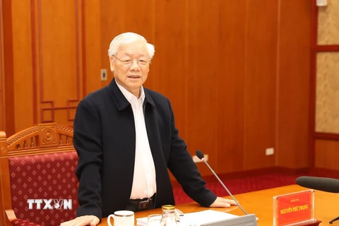 Tổng Bí thư, Chủ tịch nước Nguyễn Phú Trọng phát biểu chỉ đạo phiên họp. (Ảnh: Trí Dũng/TTXVN)