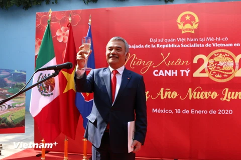 Đại sứ Nguyễn Hoài Dương phát biểu tại buổi lễ. (Ảnh: Việt Hùng/Vietnam+)