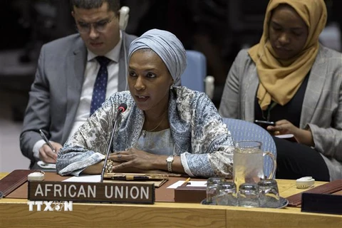 Đại diện Liên minh châu Phi Fatina Mohammed phát biểu tại một phiên thảo luận tại Hội đồng Bảo an Liên hợp quốc. (Ảnh: Khắc Hiếu/TTXVN)