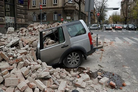 Tòa nhà bị sập do động đất tại thủ đô Zagreb. (Nguồn: AP)