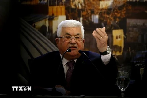 Tổng thống Palestine Mahmoud Abbas phát biểu tại một cuộc họp ở thành phố Ramallah, Bờ Tây ngày 28/1. (Ảnh: AFP/TTXVN)