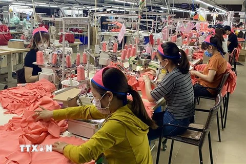 Một doanh nghiệp dệt may tại Thừa Thiên-Huế vẫn diễn ra bình thường. (Ảnh: Mai Trang/TTXVN)