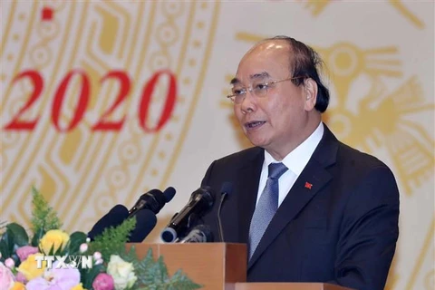 Thủ tướng Nguyễn Xuân Phúc, Chủ tịch Ủy ban quốc gia về Chính phủ điện tử phát biểu. (Ảnh: Thống Nhất/TTXVN)