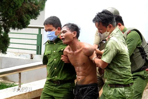 Cảnh sát 113 bắt giữ Đinh Văn Máy. (Ảnh: Phước Ngọc/TTXVN)