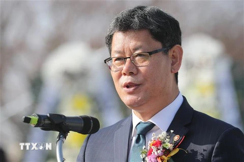 Bộ trưởng Thống nhất Hàn Quốc Kim Yeon-chul phát biểu tại một sự kiện ở Paju. (Ảnh: Yonhap/TTXVN)
