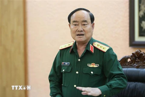 Thượng tướng Trần Đơn, Thứ trưởng Bộ Quốc phòng, Trưởng Ban Chỉ đạo Bộ Quốc phòng, chủ trì cuộc họp. (Ảnh: Dương Giang/TTXVN)