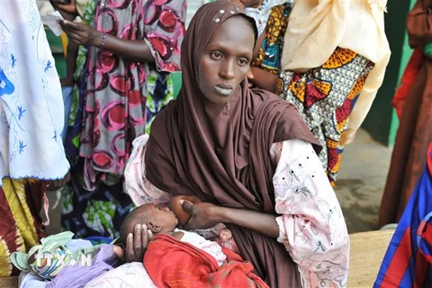 Một bà mẹ mang con bị suy dinh dưỡng tới khám tại bệnh viện ở Gao, Mali. (Ảnh: AFP/TTXVN)