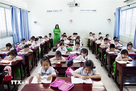 Học sinh Trường Tiểu học Đinh Bộ Lĩnh, thành phố Rạch Giá (Kiên Giang) trong giờ học môn Tiếng Việt. (Ảnh: Hồng Đạt/TTXVN)