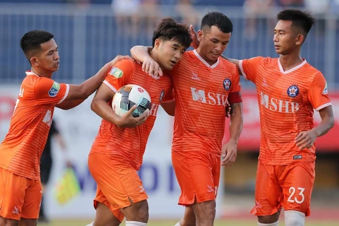 Các cầu thủ SHB Đà Nẵng ăn mừng bàn thắng. (Nguồn: VFF)