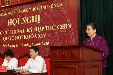 Phó Chủ tịch Thường trực Quốc hội Tòng Thị Phóng phát biểu tại hội nghị. (Ảnh: Nguyễn Cường/TTXVN)