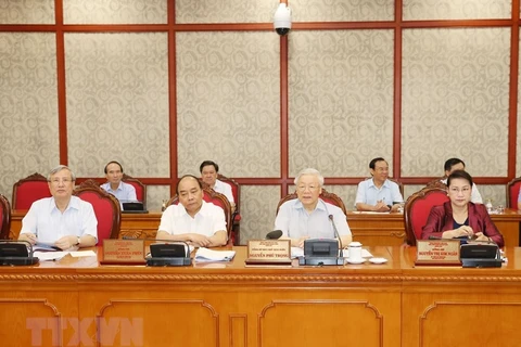 Tổng Bí thư, Chủ tịch nước Nguyễn Phú Trọng phát biểu chỉ đạo cuộc họp. (Ảnh: Trí Dũng/TTXVN)
