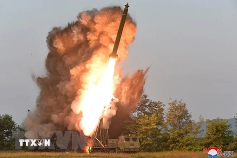 Một vụ thử vũ khí của Triều Tiên tại tỉnh Nam Pyongan, Triều Tiên ngày 10/9/2019. (Nguồn: Yonhap/TTXVN)