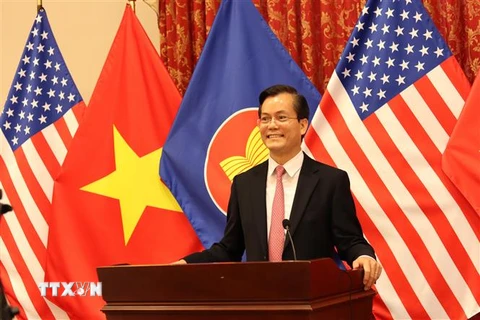 Đại sứ Việt Nam tại Hoa Kỳ Hà Kim Ngọc chủ trì lễ kỷ niệm trực tuyến 53 năm thành lập Hiệp hội các quốc gia Đông Nam Á (ASEAN). (Ảnh: Đặng Huyền/TTXVN)