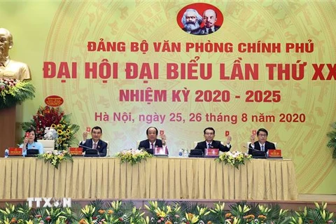 Các đại biểu biểu quyết thông qua Báo cáo thẩm tra tư cách đại biểu tham dự đại hội. (Ảnh: Thống Nhất/TTXVN)