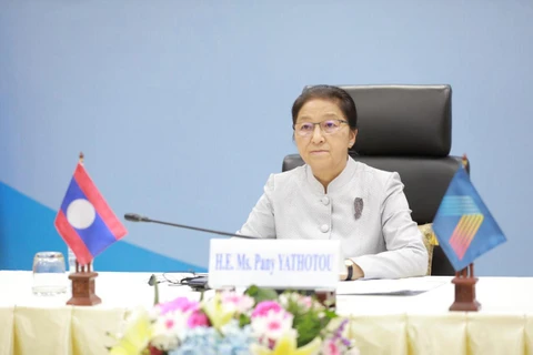 Chủ tịch Quốc hội Lào Pany Yathotou tại cuộc họp. (Nguồn: KPL)