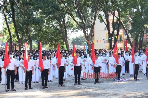 Học sinh lớp 10 trường THPT Nguyễn Du tại lễ khai giảng năm học mới 2020-2021. Ảnh minh họa. (Nguồn: Báo Bình Phước)