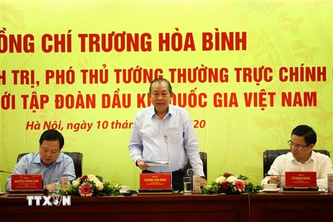 Phó Thủ tướng Thường trực Trương Hòa Bình kết luận buổi làm việc. (Ảnh: Huy Hùng/TTXVN)