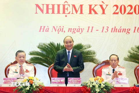 Thủ tướng Chính phủ Nguyễn Xuân Phúc dự và chỉ đạo Đại hội đại biểu Đảng bộ Công an Trung ương lần thứ VII nhiệm kỳ 2020-2025. (Ảnh: Thống Nhất/TTXVN)