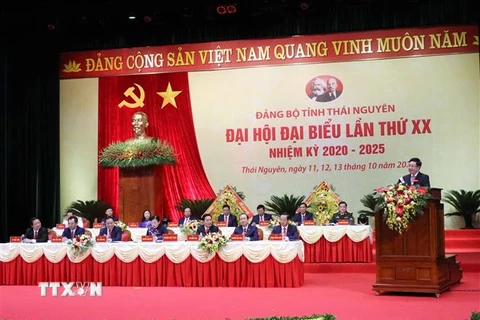 Quang cảnh Đại hội đại biểu Đảng bộ tỉnh Thái Nguyên lần thứ XX, nhiệm kỳ 2020-2025. (Ảnh: Trần Trang/TTXVN)