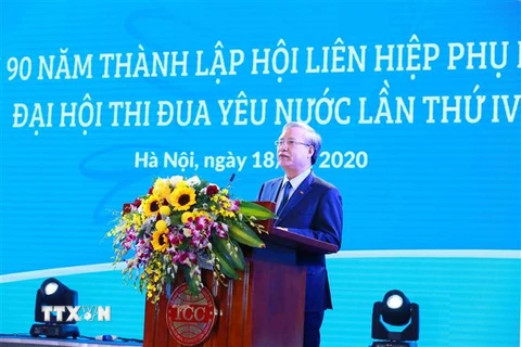 Ủy viên Bộ Chính trị, Thường trực Ban Bí thư Trần Quốc Vượng phát biểu tại Lễ kỷ niệm. (Ảnh: Phương Hoa/TTXVN)